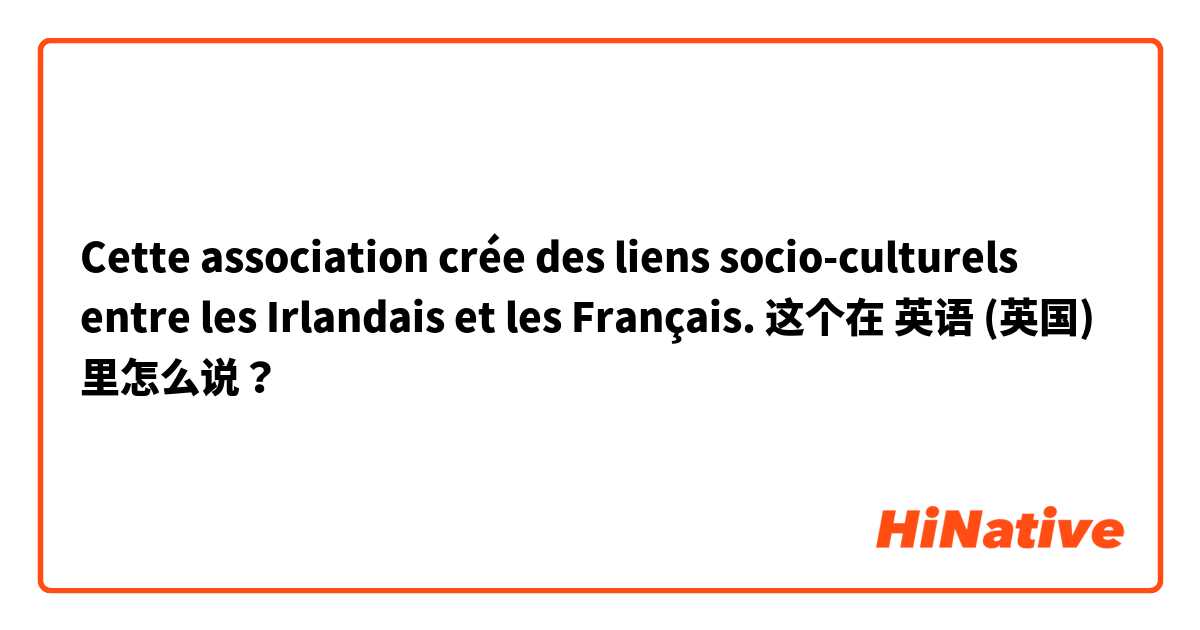 Cette association crée des liens socio-culturels entre les Irlandais et les Français.  这个在 英语 (英国) 里怎么说？