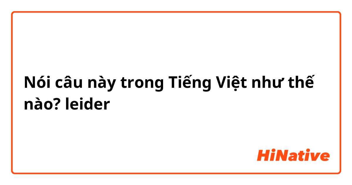 Nói câu này trong Tiếng Việt như thế nào? leider