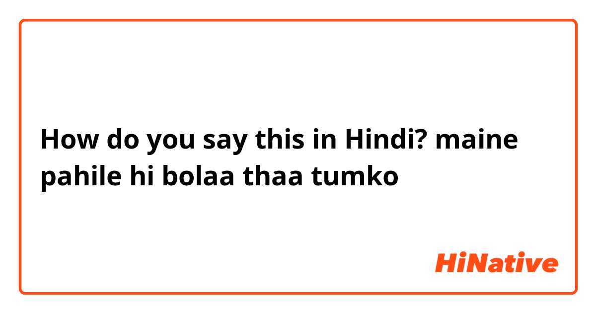How do you say this in Hindi? maine pahile hi bolaa thaa tumko