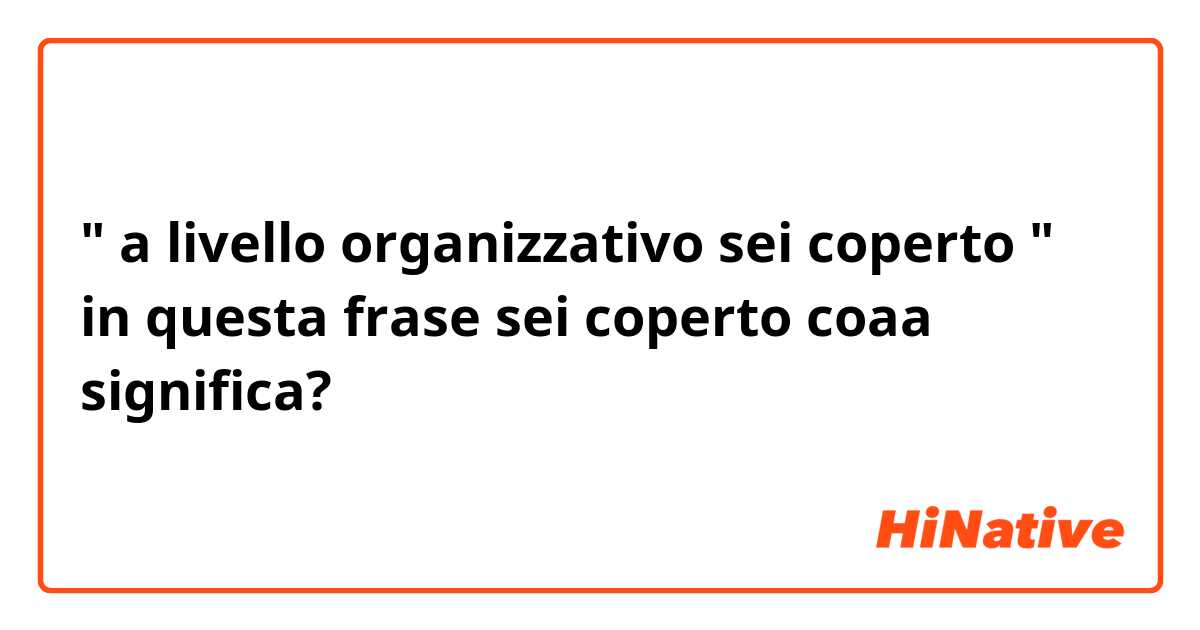 " a livello organizzativo sei coperto "
in questa frase sei coperto coaa significa?