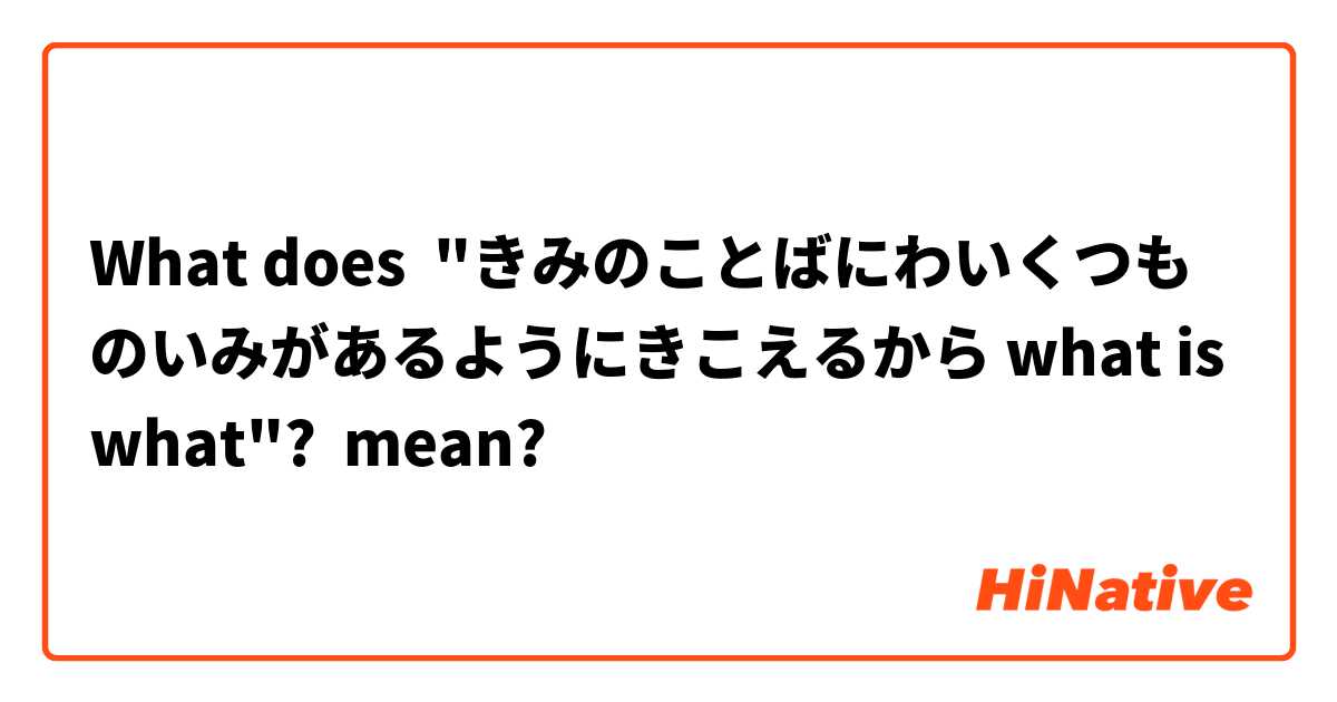 What does "きみのことばにわいくつものいみがあるようにきこえるから what is what"? mean?