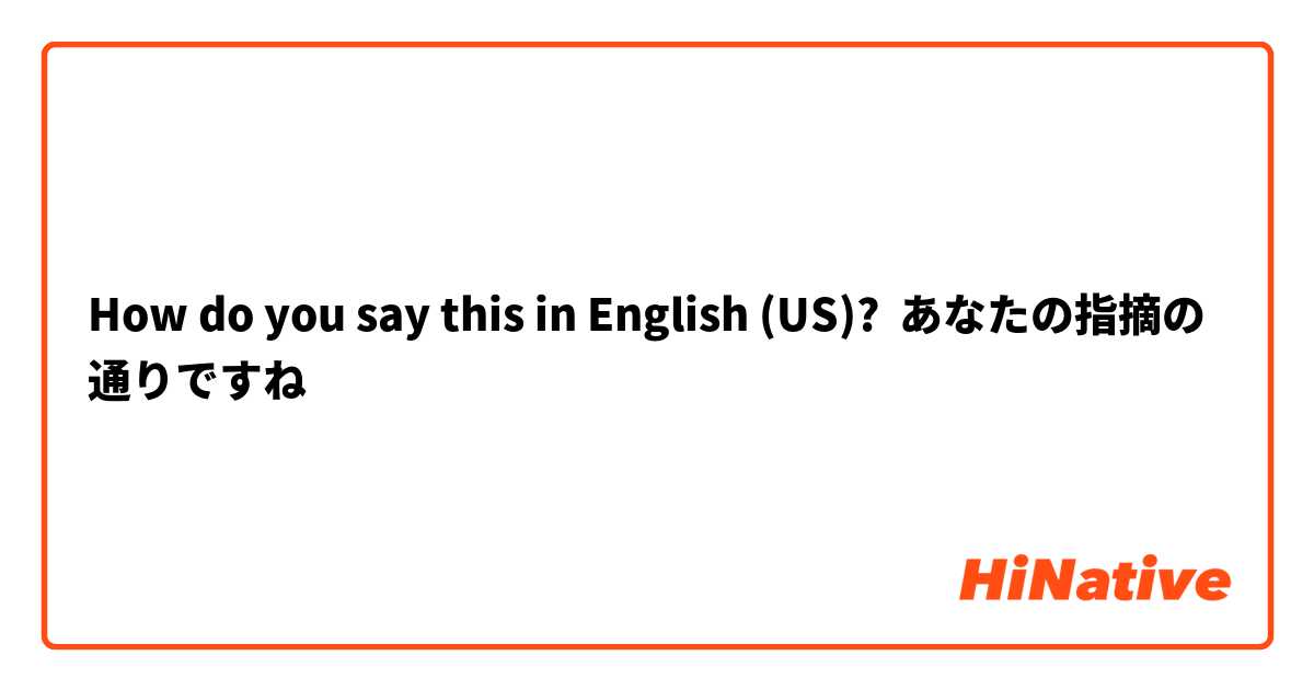 How do you say this in English (US)? あなたの指摘の通りですね