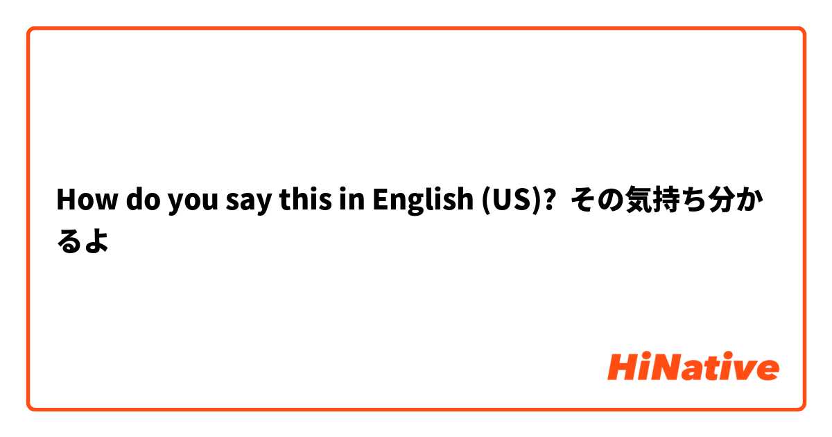 How do you say this in English (US)? その気持ち分かるよ
