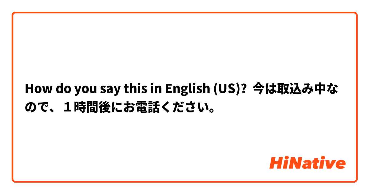 How do you say this in English (US)? 今は取込み中なので、１時間後にお電話ください。