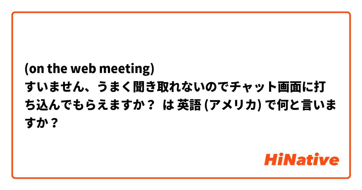 (on the web meeting)
すいません、うまく聞き取れないのでチャット画面に打ち込んでもらえますか？ は 英語 (アメリカ) で何と言いますか？