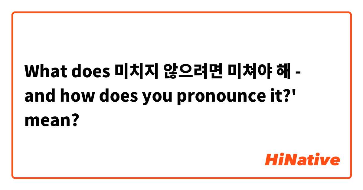 What does 미치지 않으려면 미쳐야 해 - and how does you pronounce it?' mean?