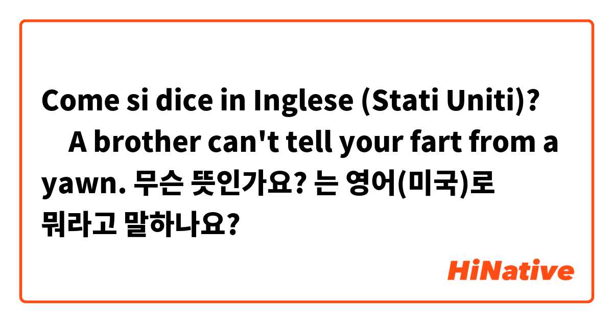 Come si dice in Inglese (Stati Uniti)? ‎A brother can't tell your fart from a yawn. 무슨 뜻인가요? 는 영어(미국)로 뭐라고 말하나요?