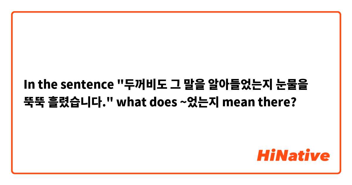 In the sentence "두꺼비도 그 말을 알아들었는지 눈물을 뚝뚝 흘렸습니다." what does ~었는지 mean there?