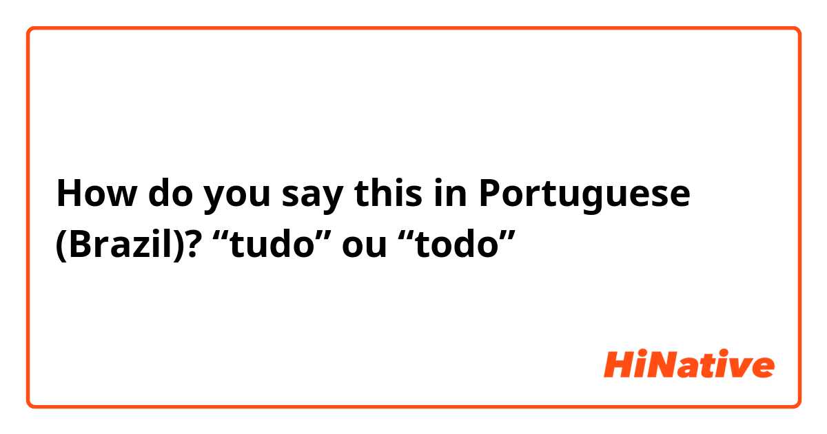 How do you say this in Portuguese (Brazil)? “tudo” ou “todo”