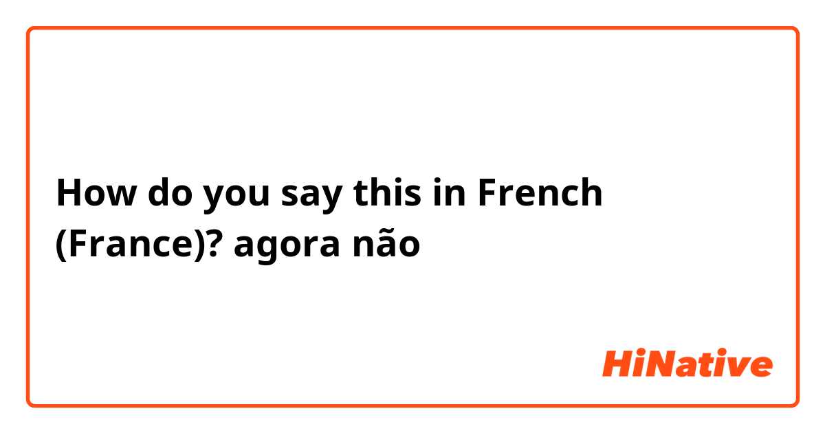 How do you say this in French (France)? agora não