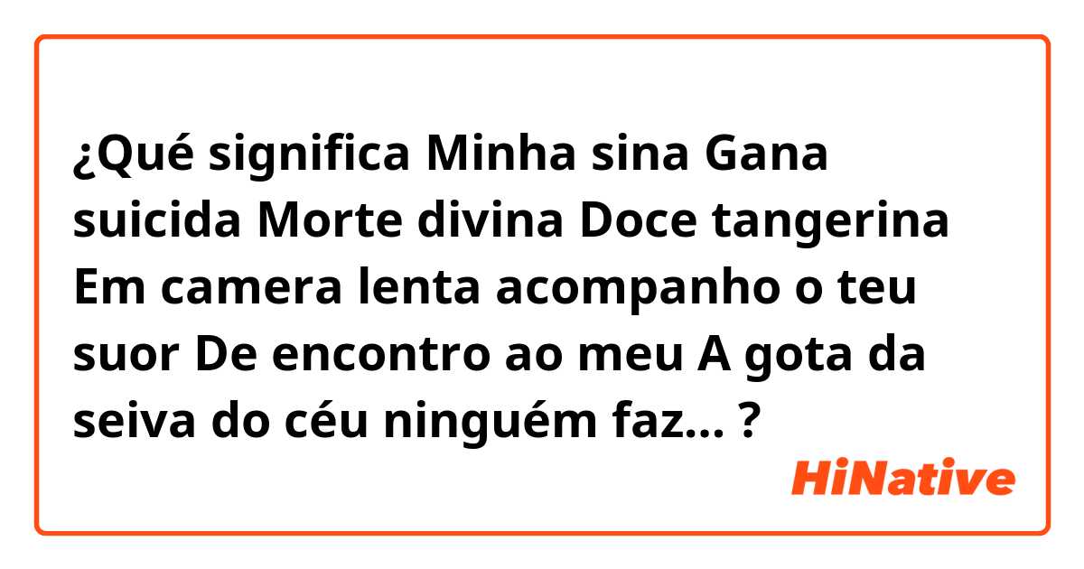 ¿Qué significa Minha sina
Gana suicida
Morte divina
Doce tangerina

Em camera lenta acompanho o teu suor
De encontro ao meu
A gota da seiva do céu ninguém faz…?