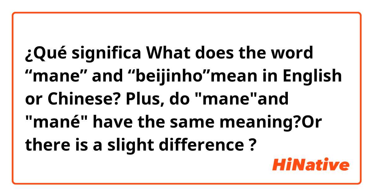 ¿Qué significa What does the word “mane” and “beijinho”mean in English or Chinese?  Plus, do "mane"and "mané" have the same meaning?Or there is a slight difference 
?