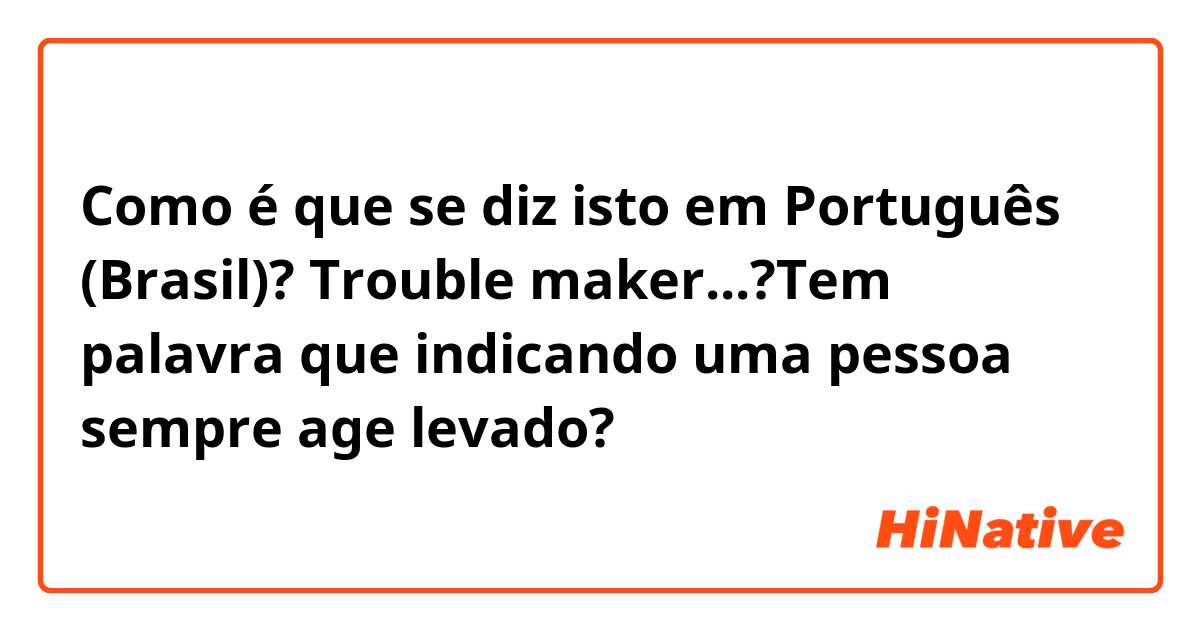 Como é que se diz isto em Português (Brasil)? Trouble maker...?Tem palavra que indicando uma pessoa sempre age levado? 