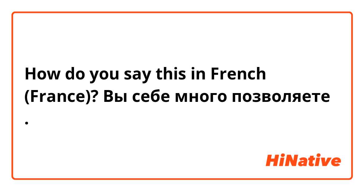 How do you say this in French (France)? Вы себе много позволяете .