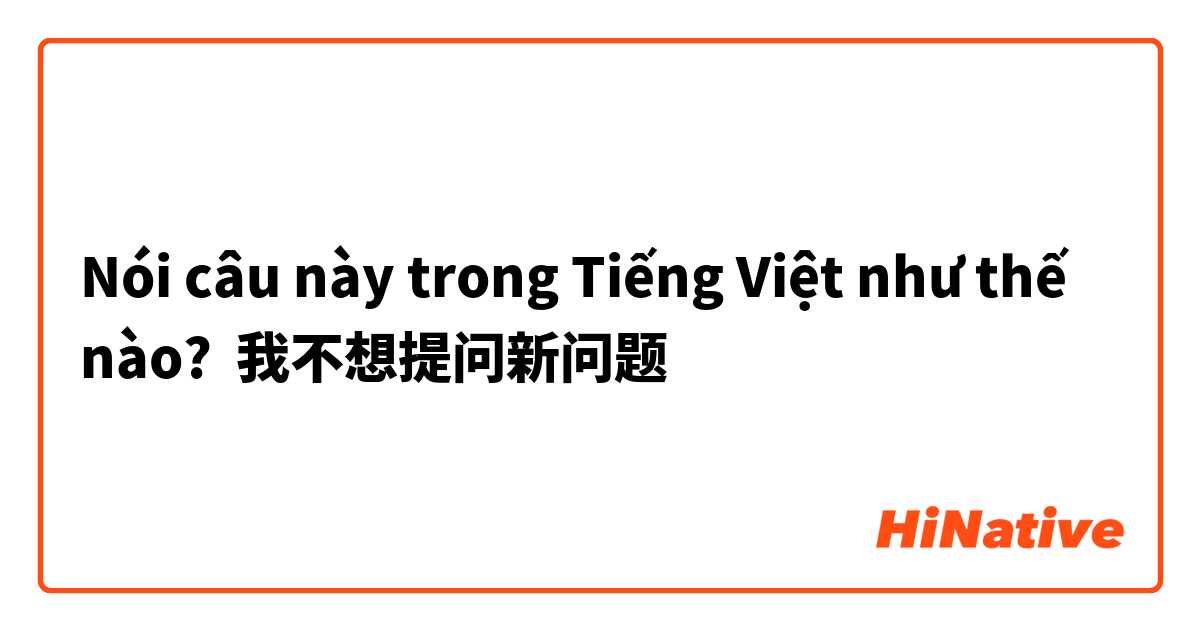 Nói câu này trong Tiếng Việt như thế nào? 我不想提问新问题