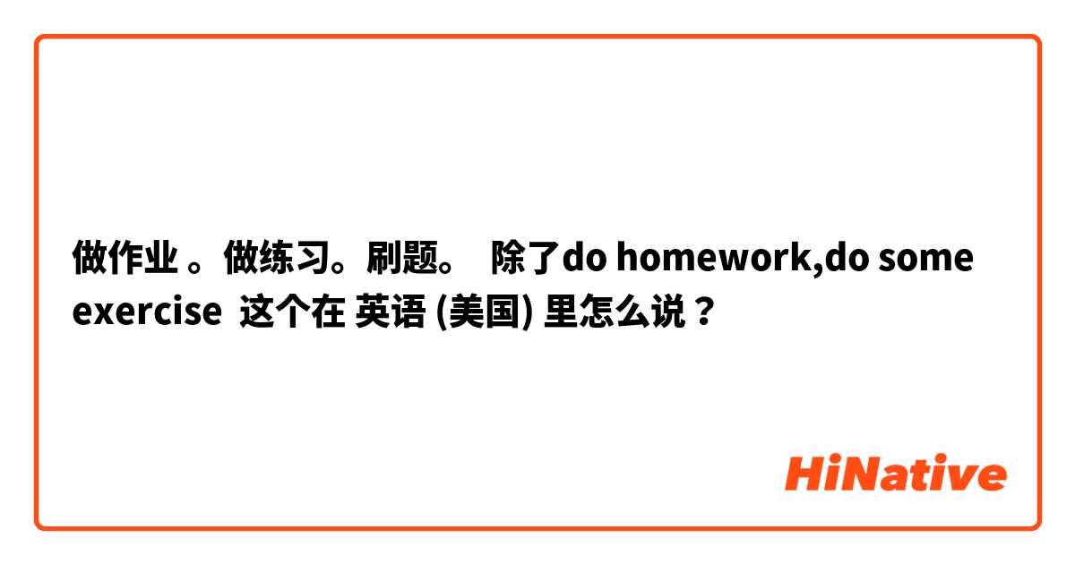 做作业 。做练习。刷题。  除了do homework,do some exercise 这个在 英语 (美国) 里怎么说？