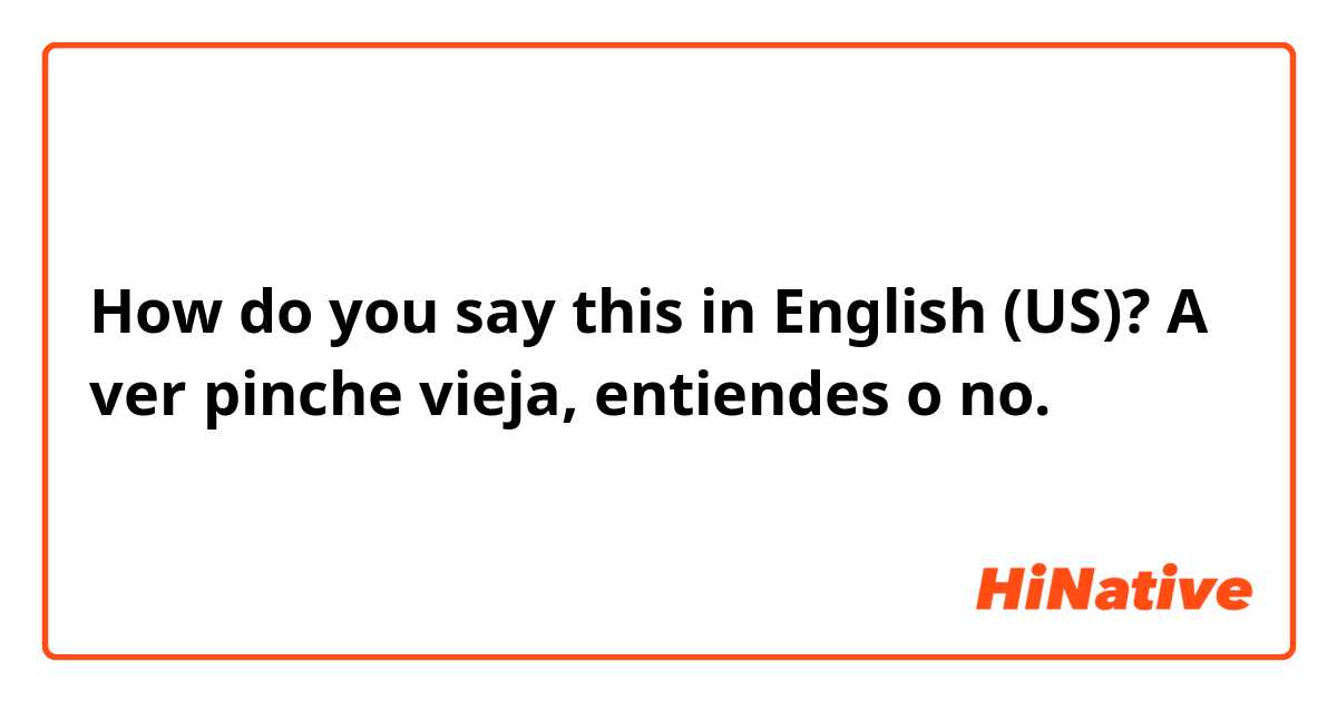 How do you say this in English (US)? A ver pinche vieja, entiendes o no. 
