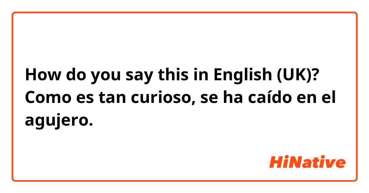 How do you say this in English (UK)? Como es tan curioso, se ha caído en el agujero.