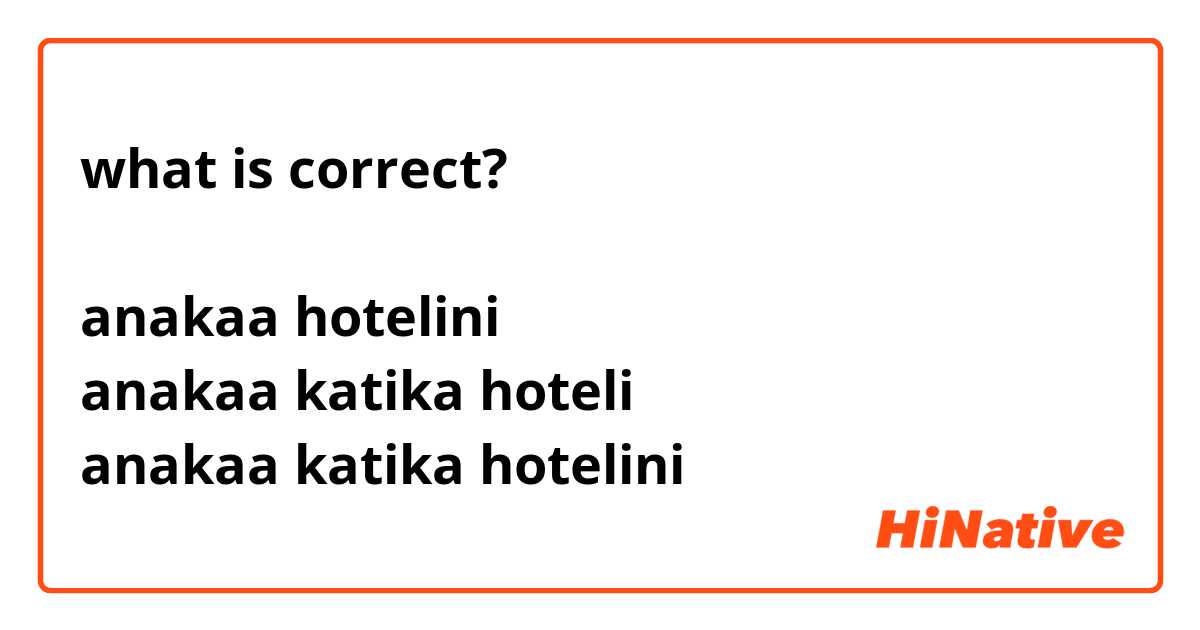 what is correct?

anakaa hotelini
anakaa katika hoteli
anakaa katika hotelini